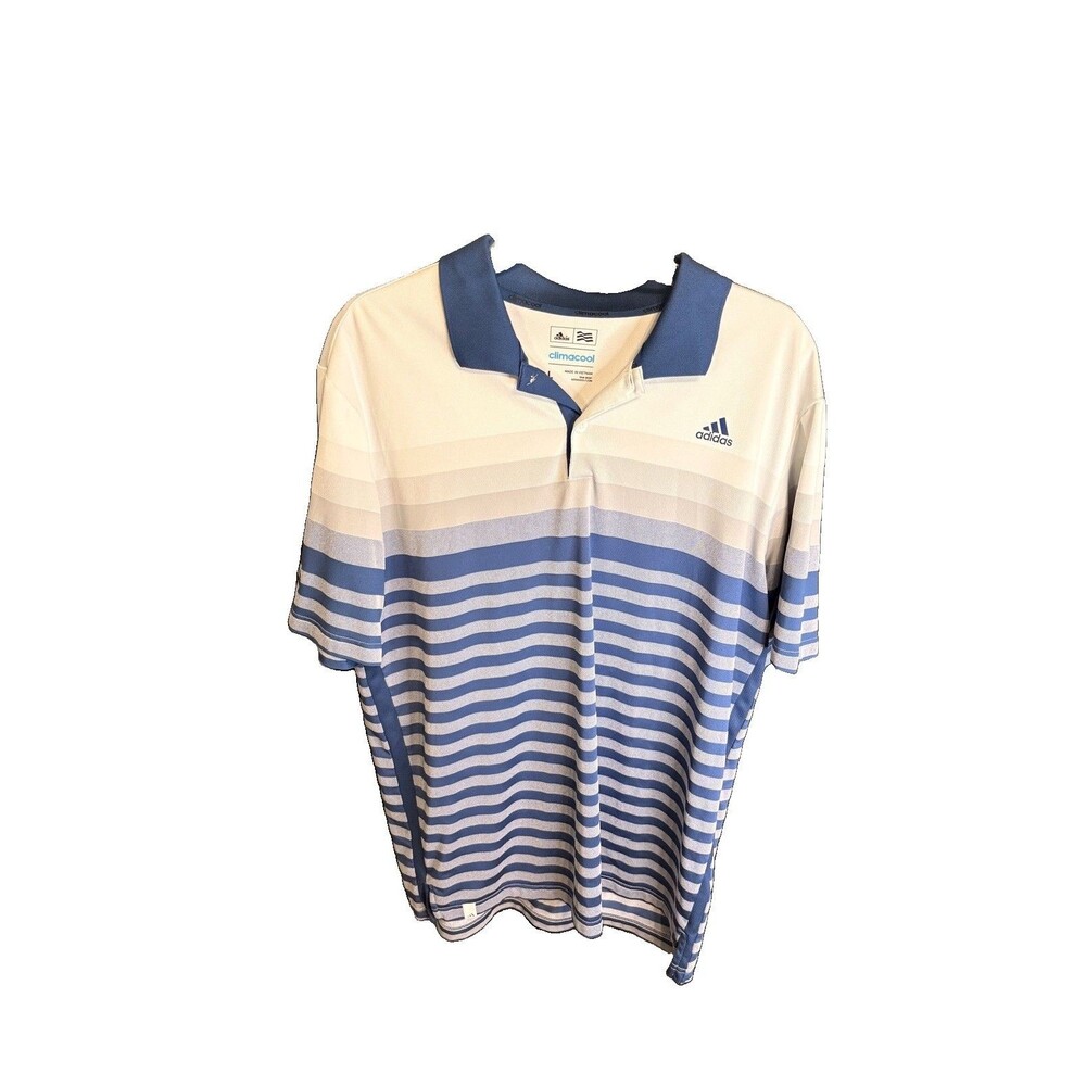 Adidas Climacool Polo Shirt Mens L White Stripe Golf Moisture Wicking Top